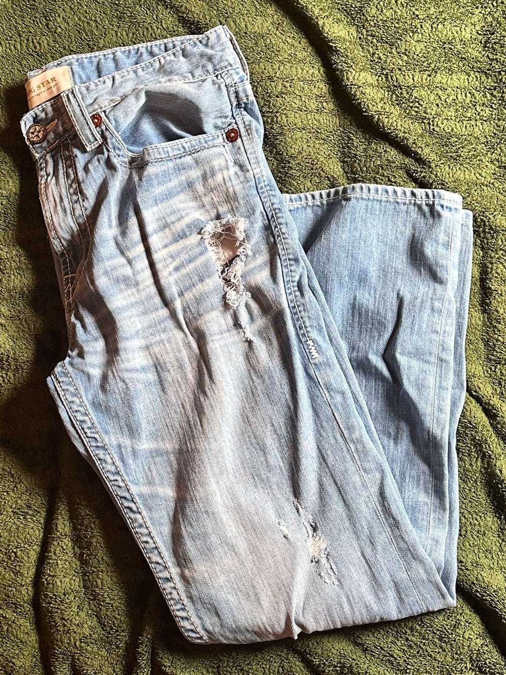 Big Star Light Blue Distressed Straight-Leg Jeans | 32S